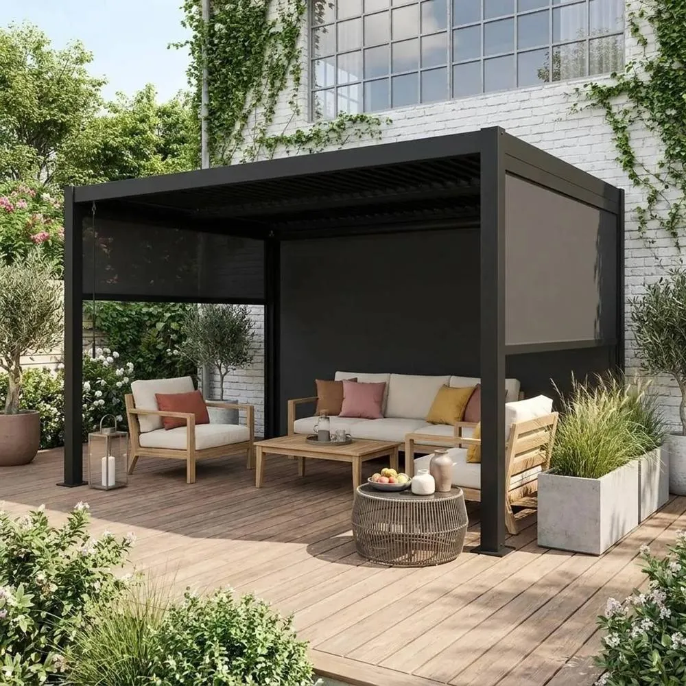sweeek Louvered pergola 4 x 3m with 2 3m blinds & a 4m blind in Dark Grey 3