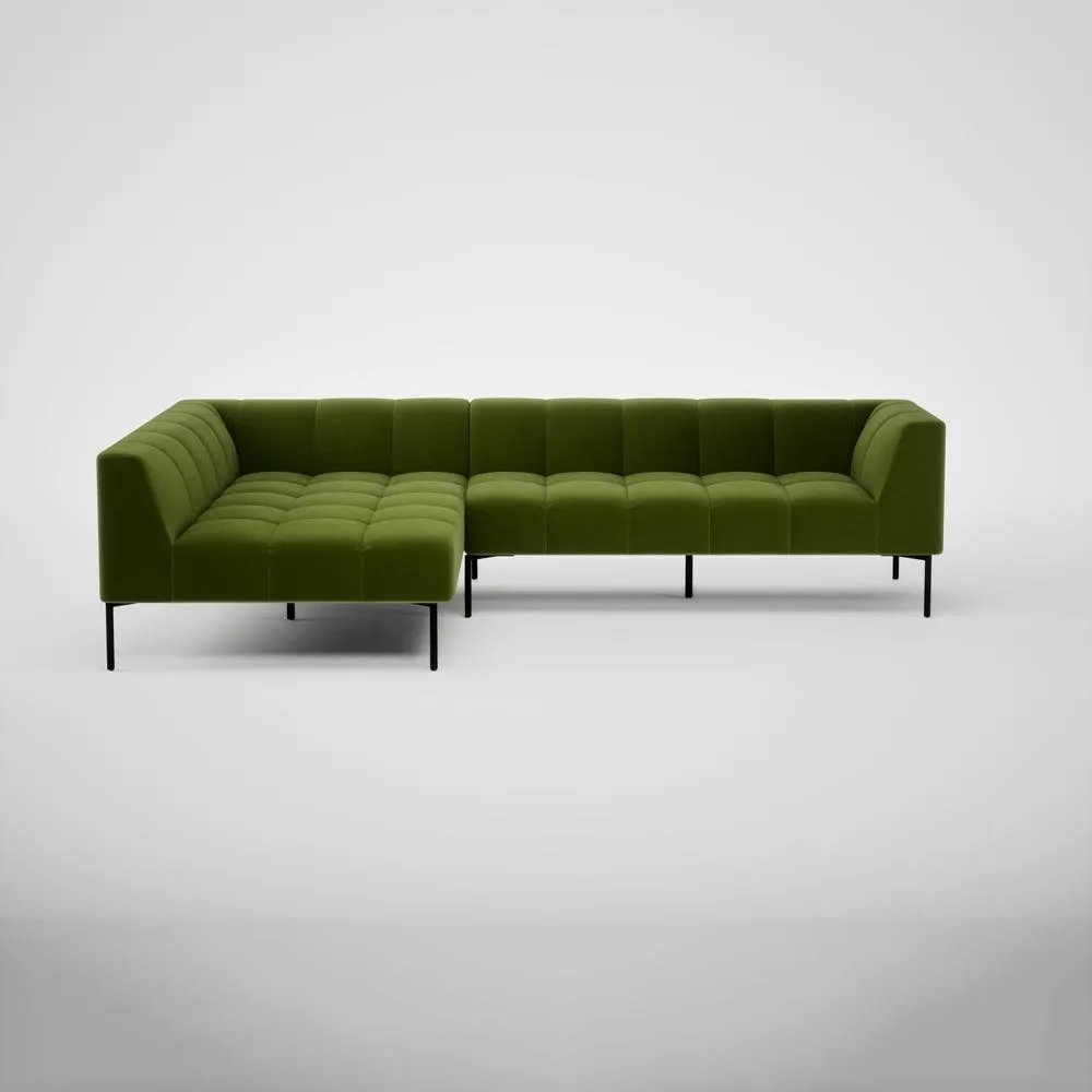 Heal's Quadro Left Hand Facing Chaise Sofa Nobilis Velvet Leaf Black Feet 2