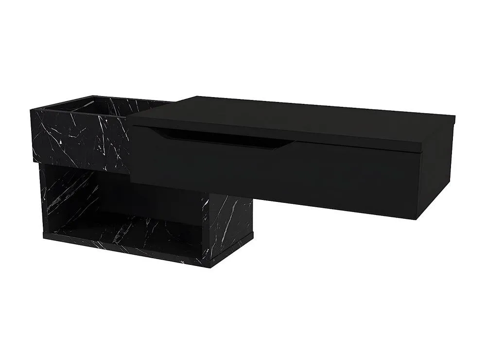 Vente-unique Hanging Console With 1 Drawer & 2 Niches - Black Marble Effect 5