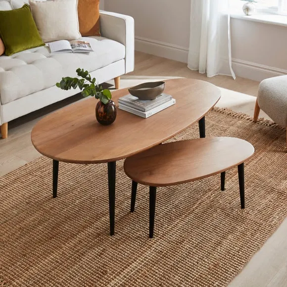 Grayson Coffee Nest of Tables, Light Mango Wood