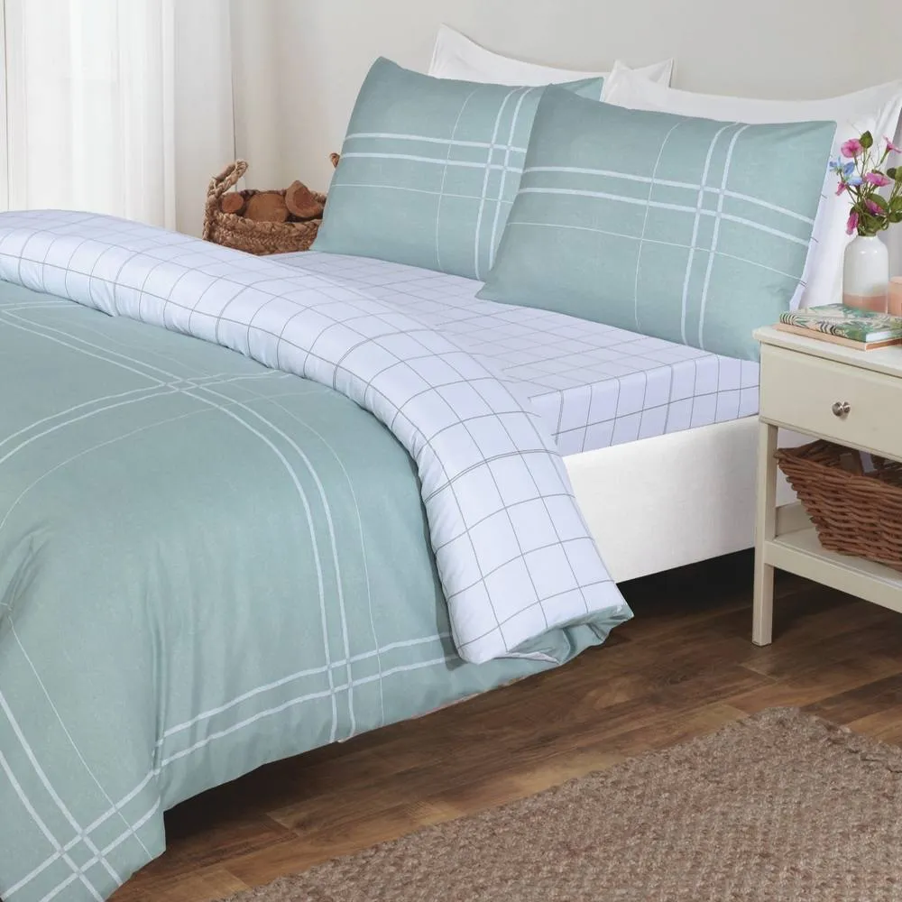 Rapport Home Hudson Check Microfibre Complete Duvet Cover Set With Pillowcase in Green 1