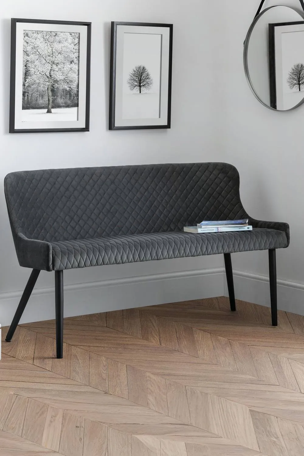 Julian Bowen Luxe Diamond Quilted Upholstered 2 Seater High Back Bench in Grey