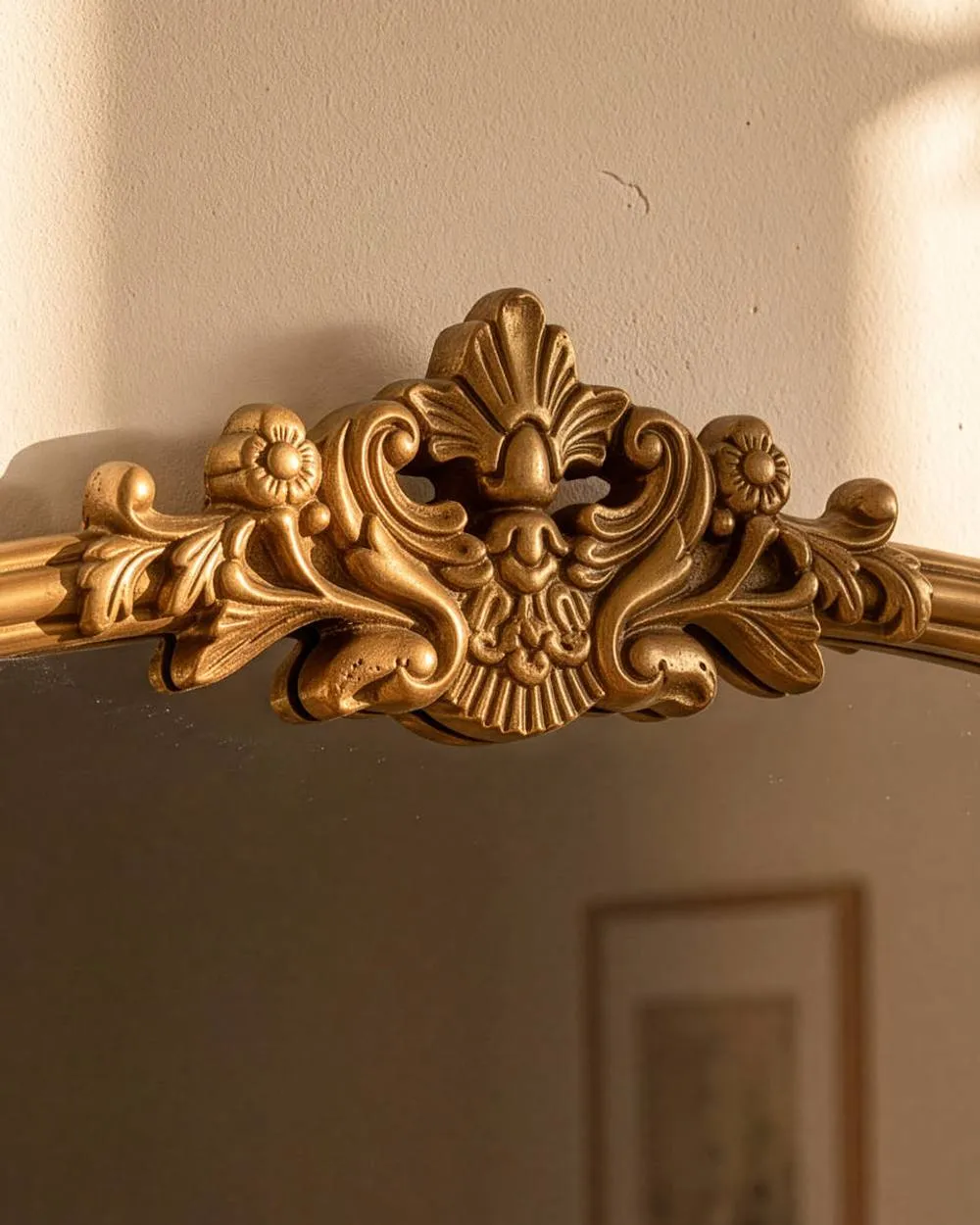 Dibor Gold Floral Crest Overmantel Wall Mirror, 91cm x 61cm 6