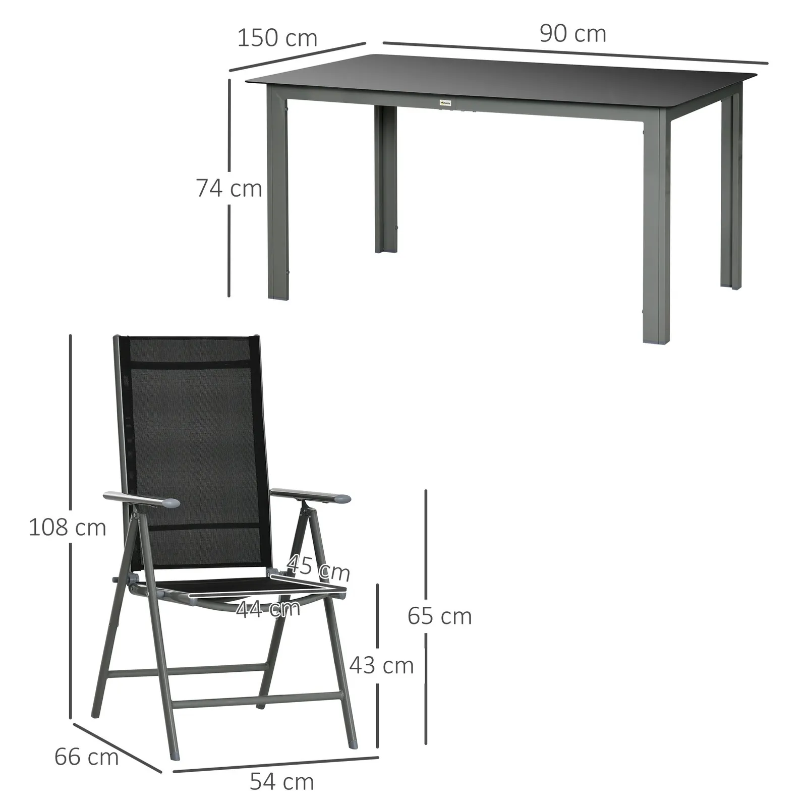 OUTSUNNY 7 Piece Garden Dining Set, Outdoor Table & 6 Chair, Aluminium in Black 3