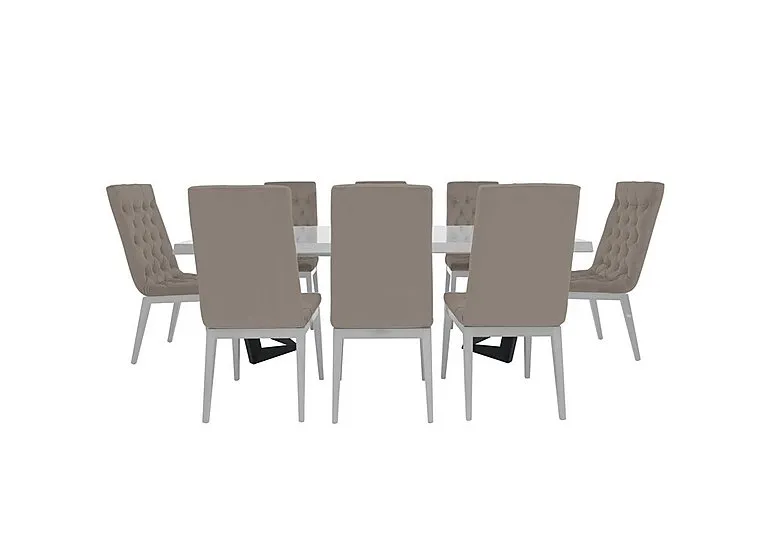 Palazzo 160cm Extending Dining Table in Glossy White with 8 Capitonne Buttoned Chairs - Scarlet Taupe