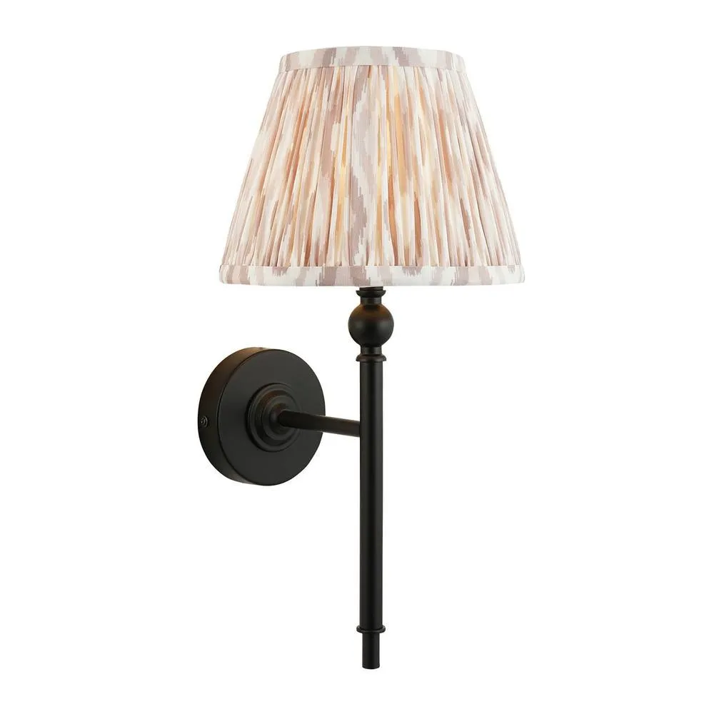 Netlighting Lille Matt Black Wall Light Fabric Ikat Shade 20cm B22