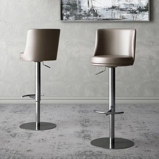 Bruno Taupe Faux Leather Gas-lift Bar Stools In Pair