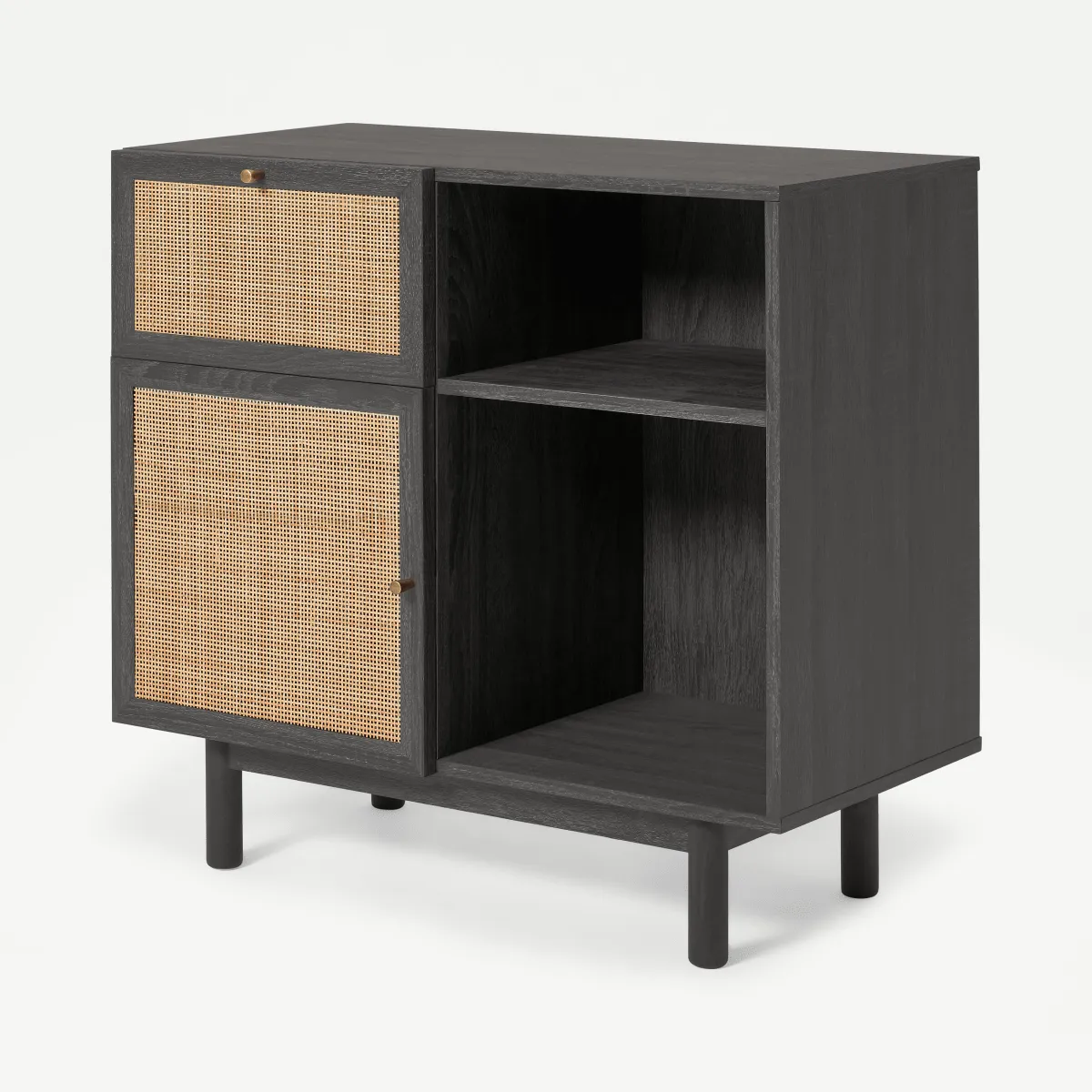 Pavia Office Storage Cabinet, Natural Rattan & Black Wood Effect