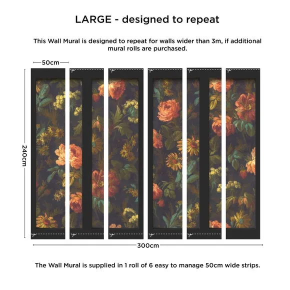 Vintage Floral Black Wall Mural 4