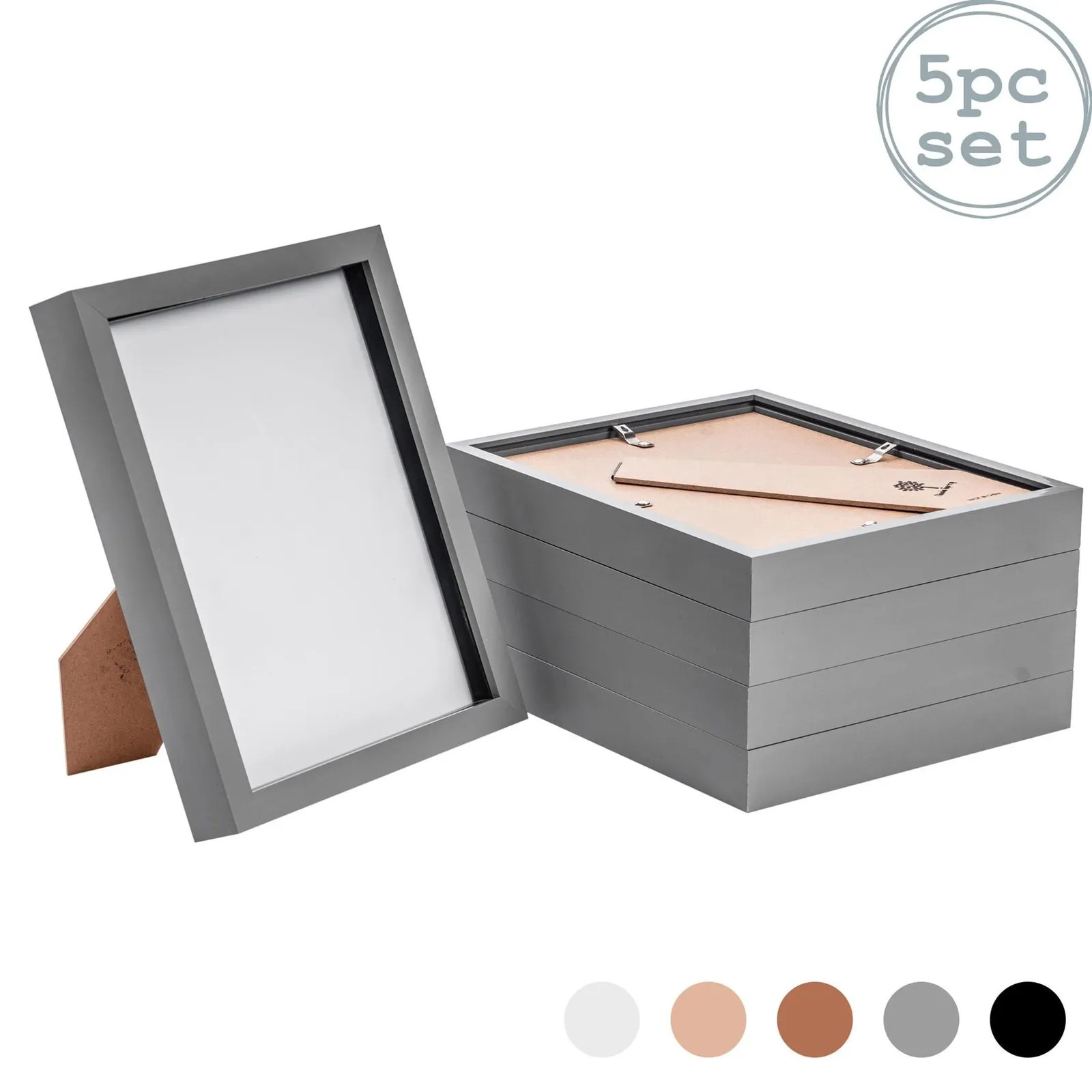 Nicola Spring 3D Box Photo Frames - 8 x 10" - Pack of 5 in Grey