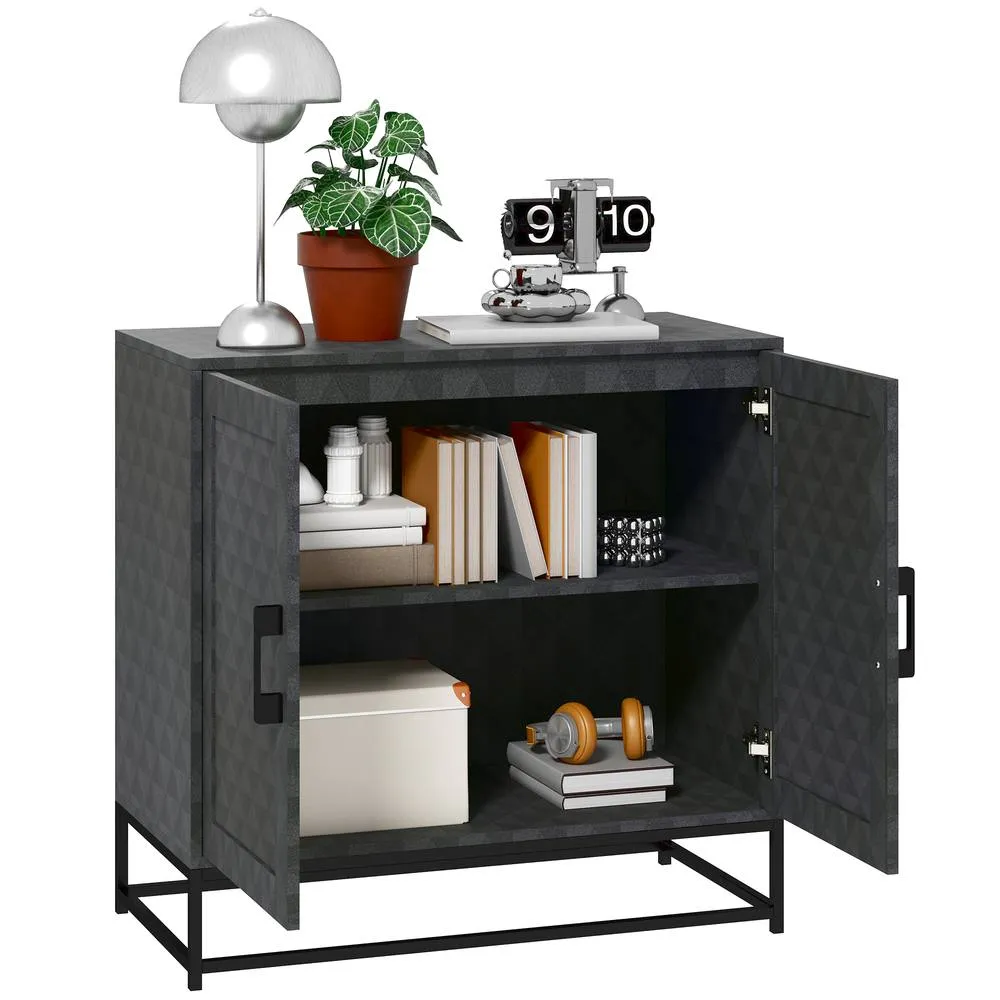 HOMCOM Modern Storage Cupboard with Adjustable Shelf & 2 Doors, Black 2