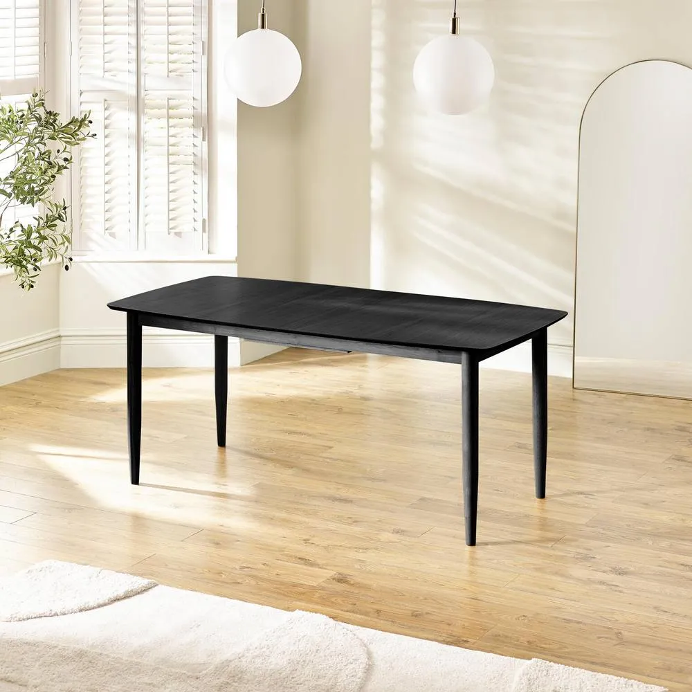FurnitureboxUK Leif Oak Veneer Wood Extending Dining Table with 8 Tan Delta Chairs in Black 3