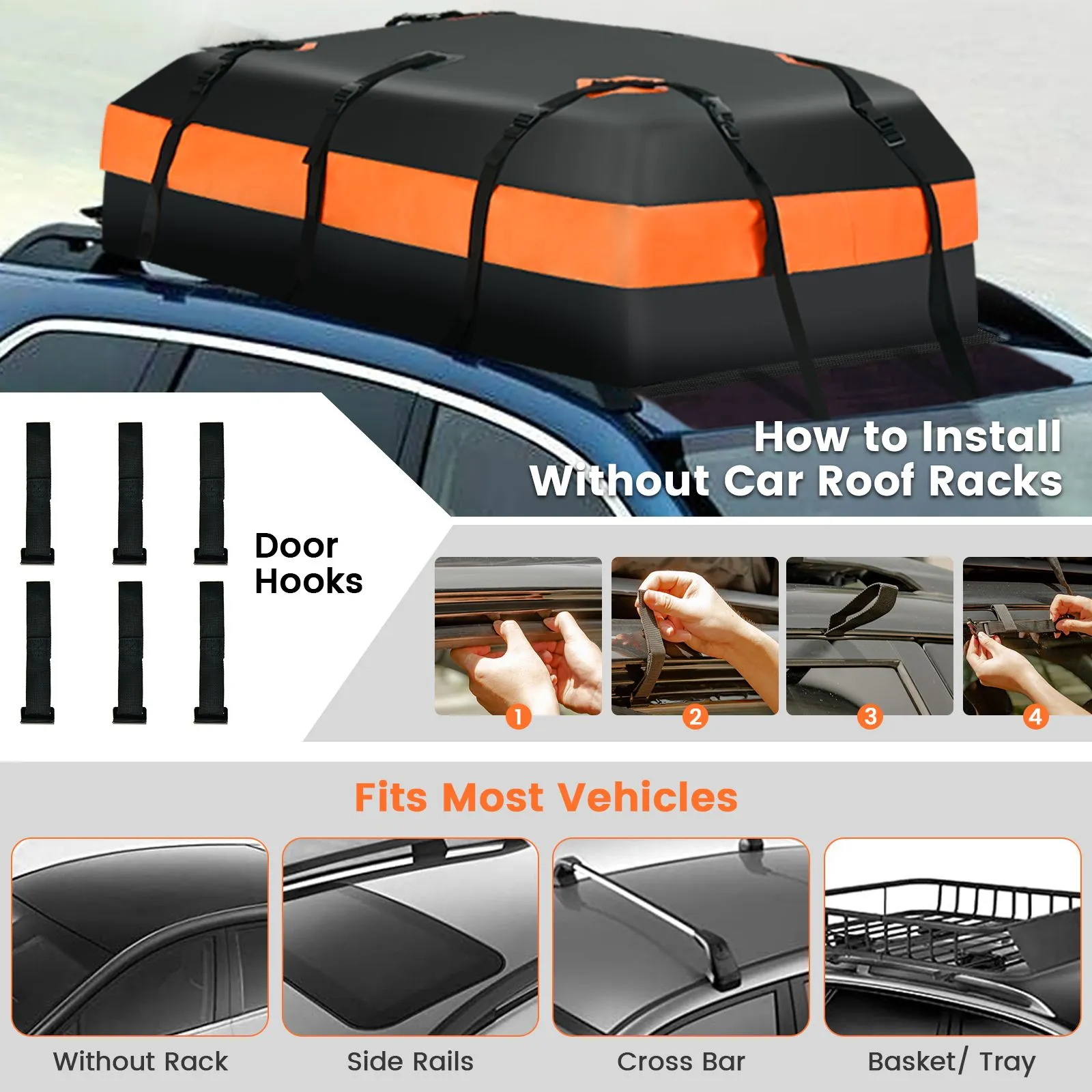 Costway 424L Large Car Roof Top Rack Luggage Carrier Bag Storage Bag Travel Waterproof in Black 4