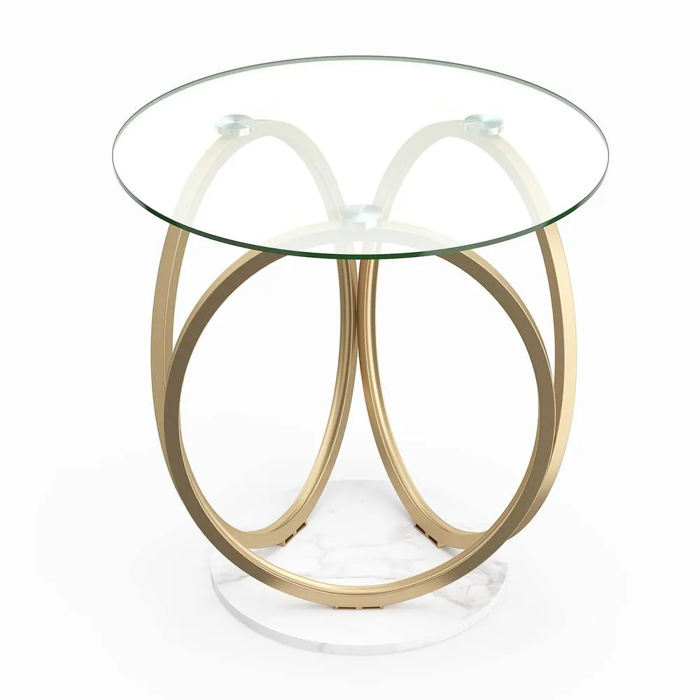 Costway Round Glass Coffee Table Center Cocktail Table Accent Circle Tea Table in Gold 4