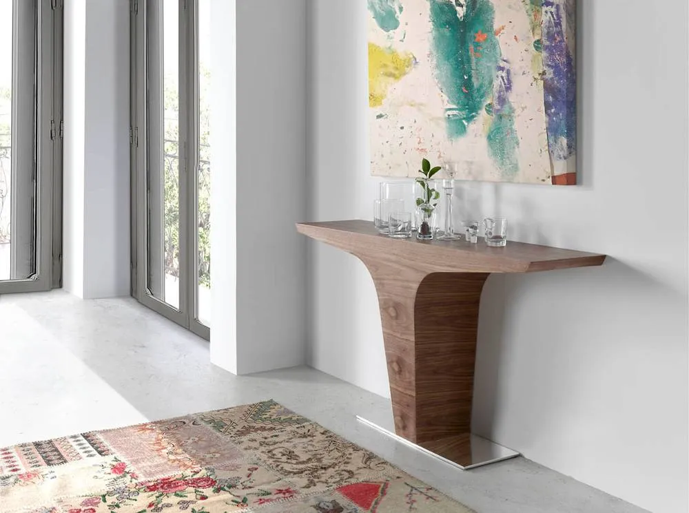 Angel Cerda Rectangular Walnut Console Table with Chrome-Plated in Brown 6