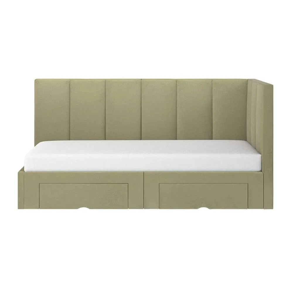 Flair Harley Corner Fabric Bed Frame with Storage Drawers in Green 6