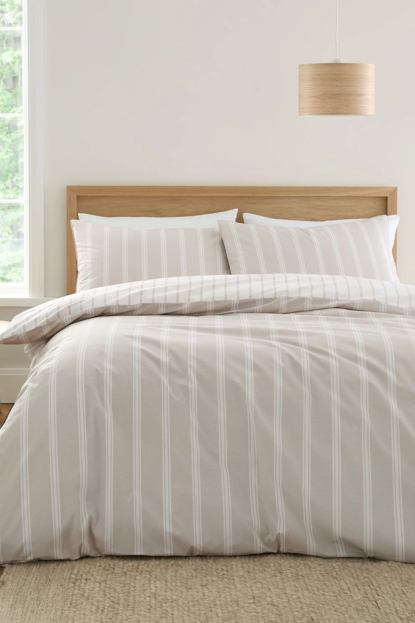 Bianca 'Ashford Stripe' 200 Thread Count Cotton Percale Reversible Duvet Cover Set in Natural