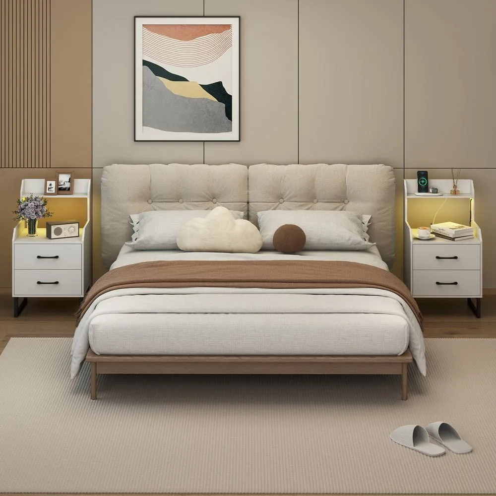Costway Modern Bedside Table Nightstand with Built-in Charging Station in White 6