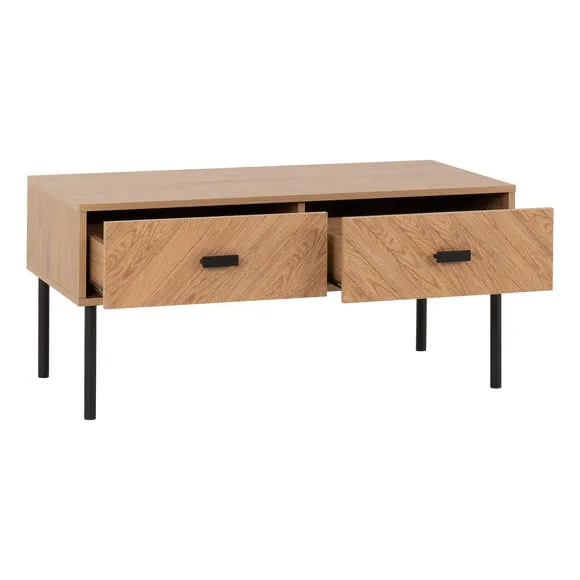 Leon 2 Drawer Coffee Table, Oak Effect 3