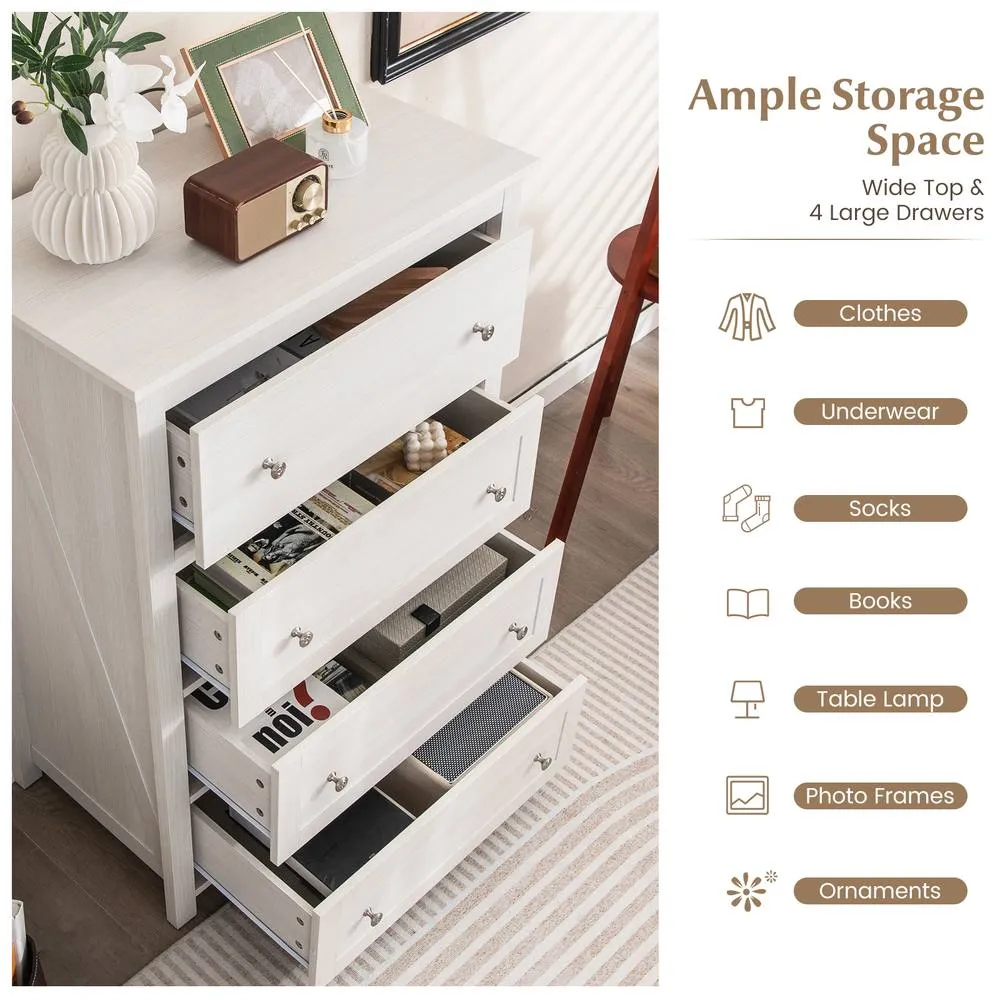 Costway 4 Drawer Dresser Storage Cabinet Chest of Drawers Clothes Organizer in White 4
