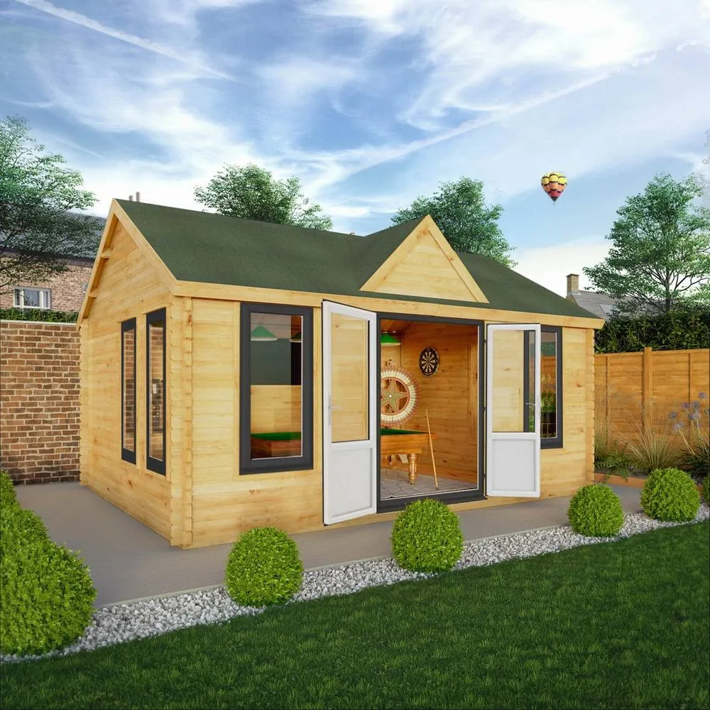 Mercia 5.3 x 4 m Clock Tower 44 mm Log Cabin with UPVC Windows & Doors in Brown 6