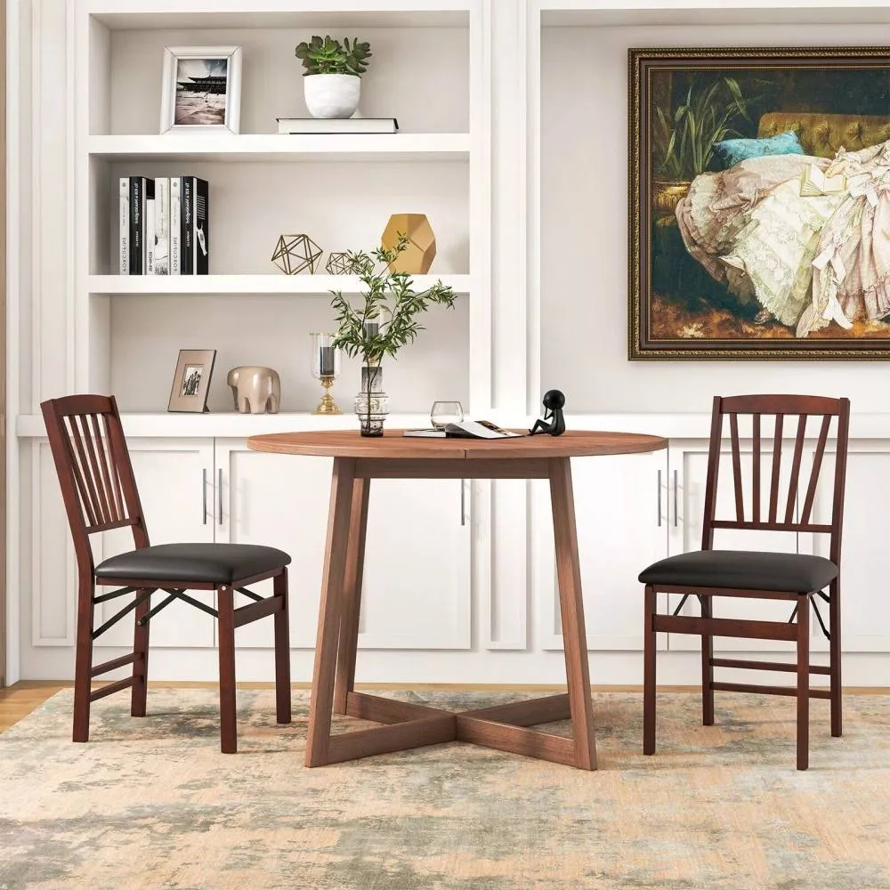 Costway Set of 2 Folding Chair Padded Kitchen Dining Seat Portable Upholstered High Back in Brown 3