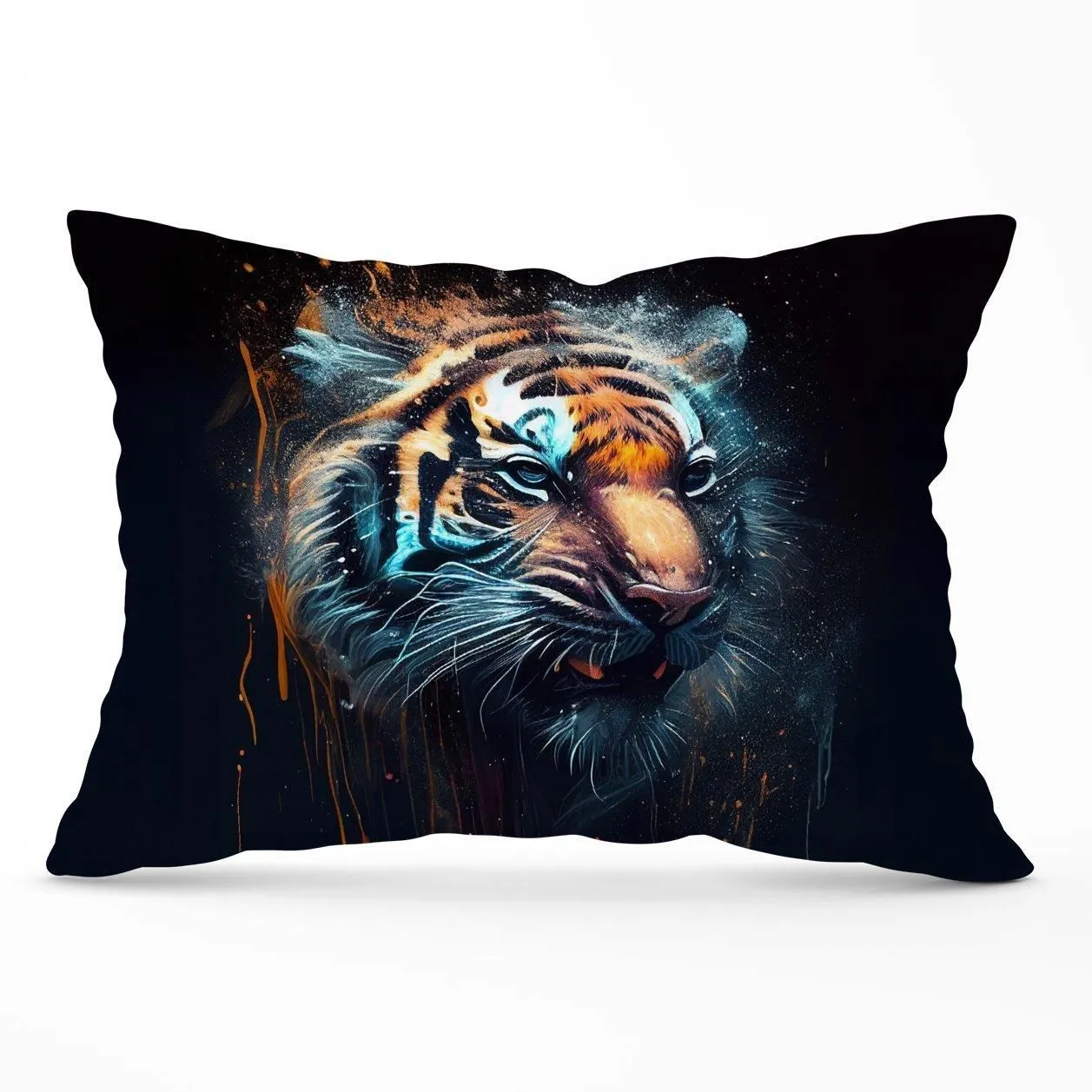 Warren Reed - Designer Tiger Face Splashart Dark Background Cushions in Brown