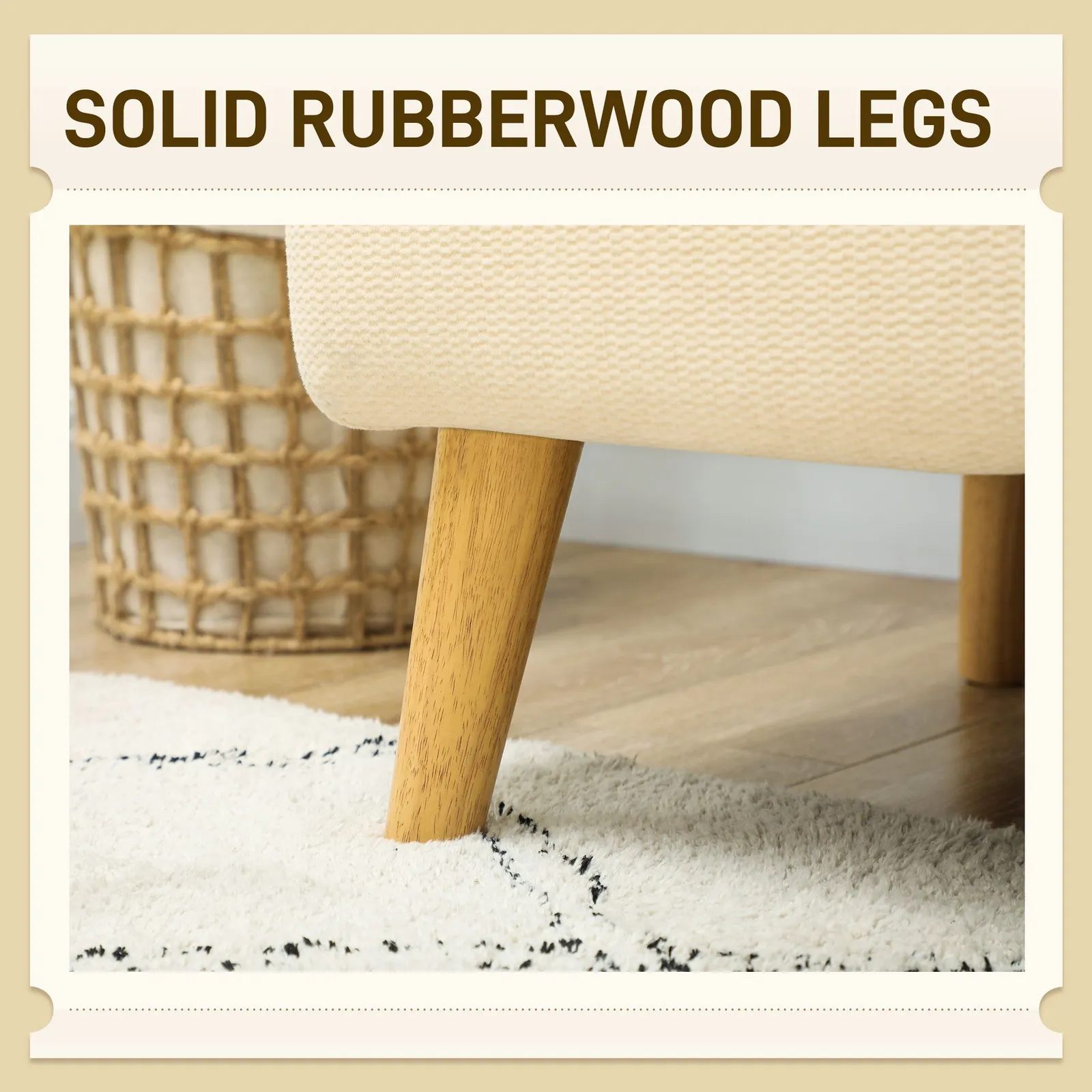 HOMCOM 2 Seater Sofa with 21cm Thick Padding & Wood Legs in Cream 6