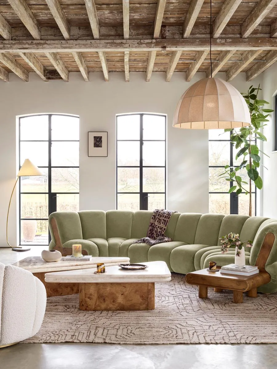 Noelle Modular Curved Sofa, Six Seater, Velvet Lichen