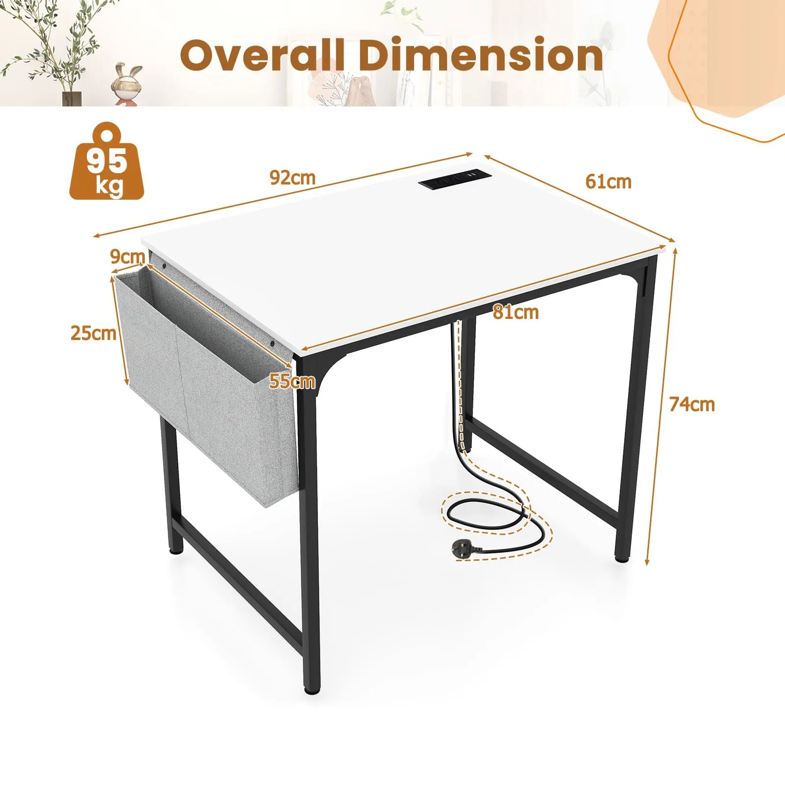 Costway Computer Desk Small Home Office Desk w/ Charging Station in White 2