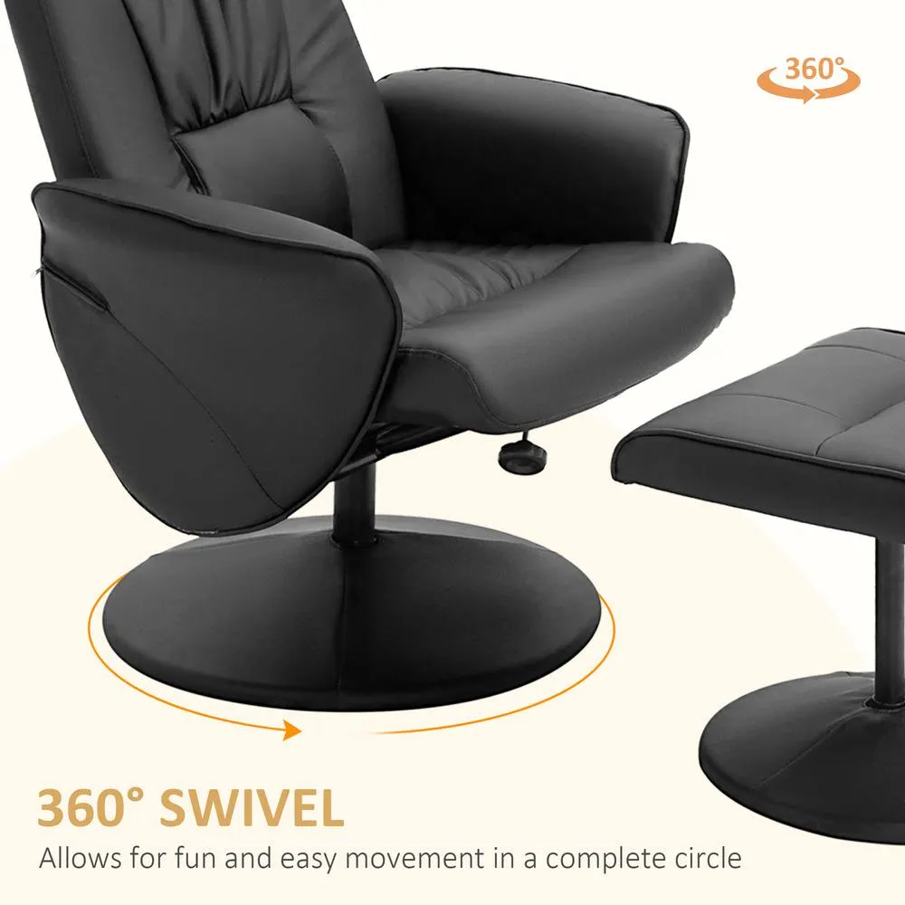 HOMCOM PU Leather Armchair & Footrest Swivel Recliner w/ Ottoman Black 5