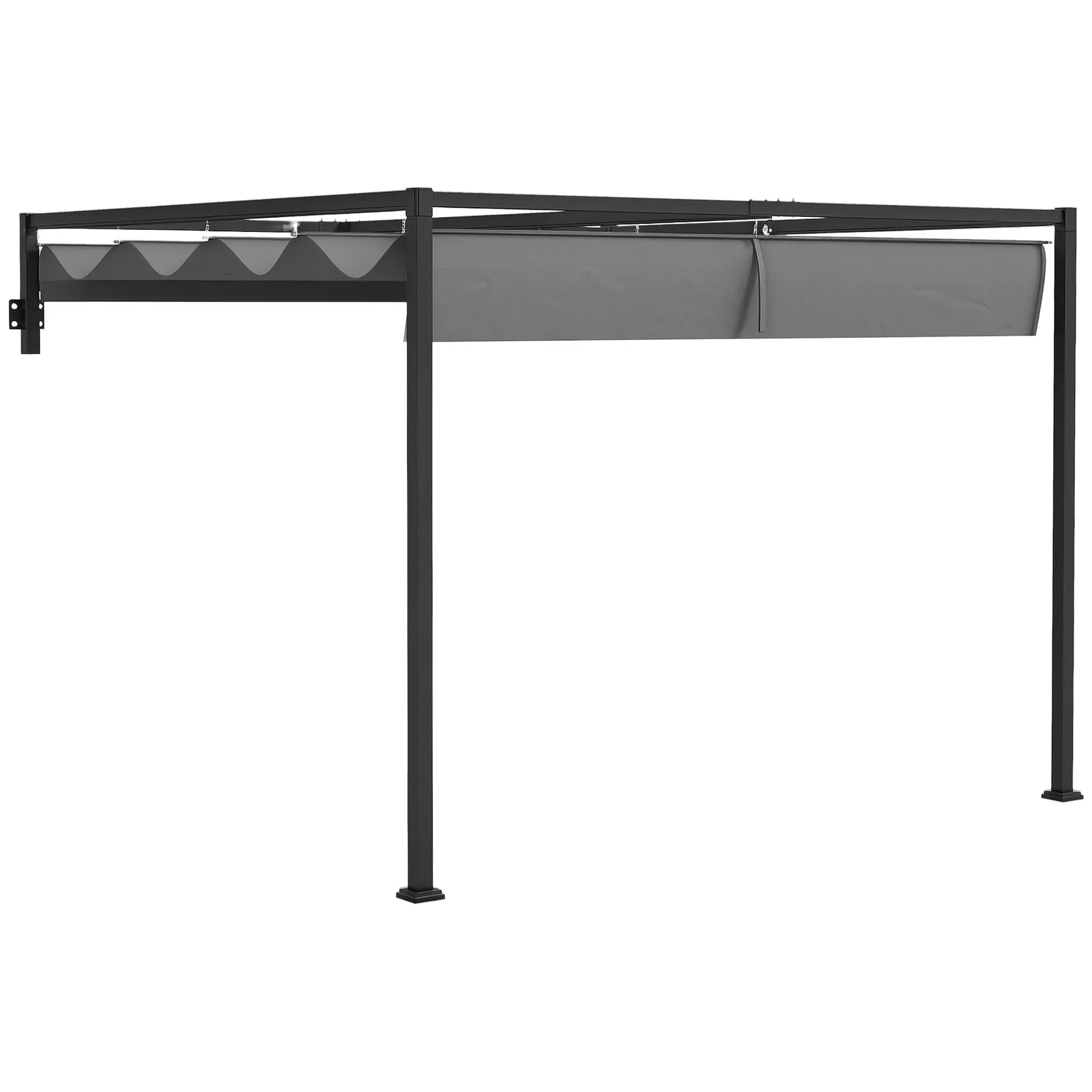 OUTSUNNY Wall Mounted Pergola with Retractable Sun Shade Canopy in Dark Grey 2