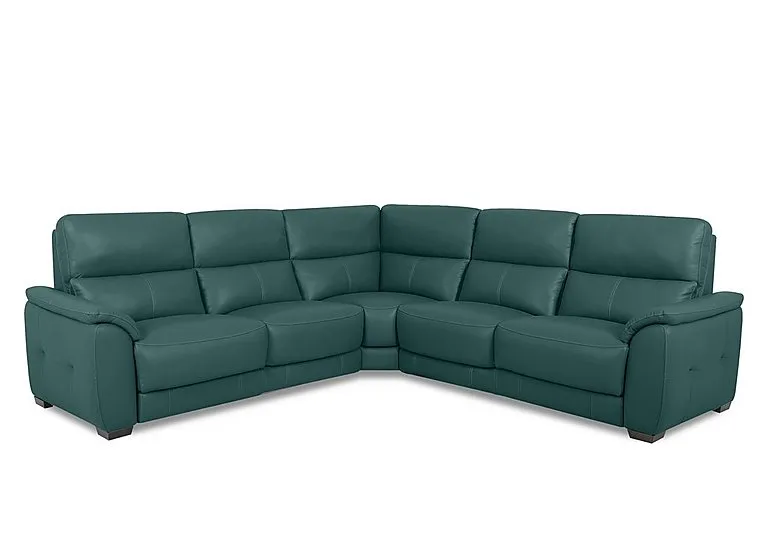 Saffron Large Leather Corner Sofa - BV Lake Green