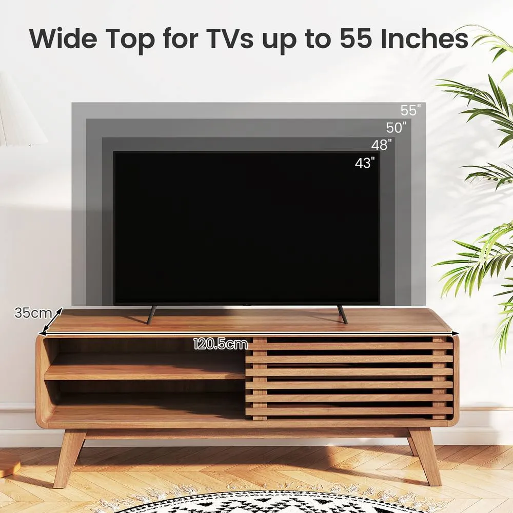 Costway TV Stand for TVs up to 55" Entertainment Center with Sliding Door in Brown 5