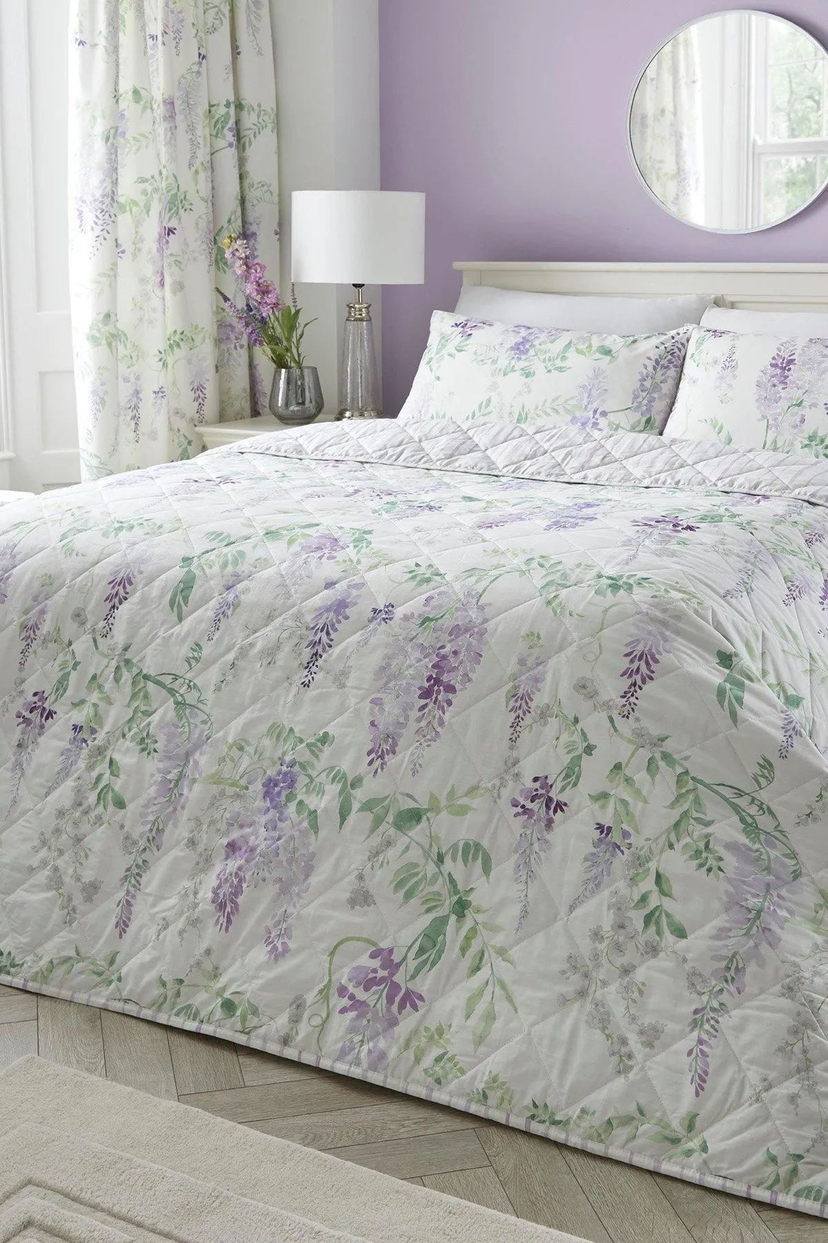 Dreams & Drapes 'Wisteria' Reversible Floral Bedspread in Lilac