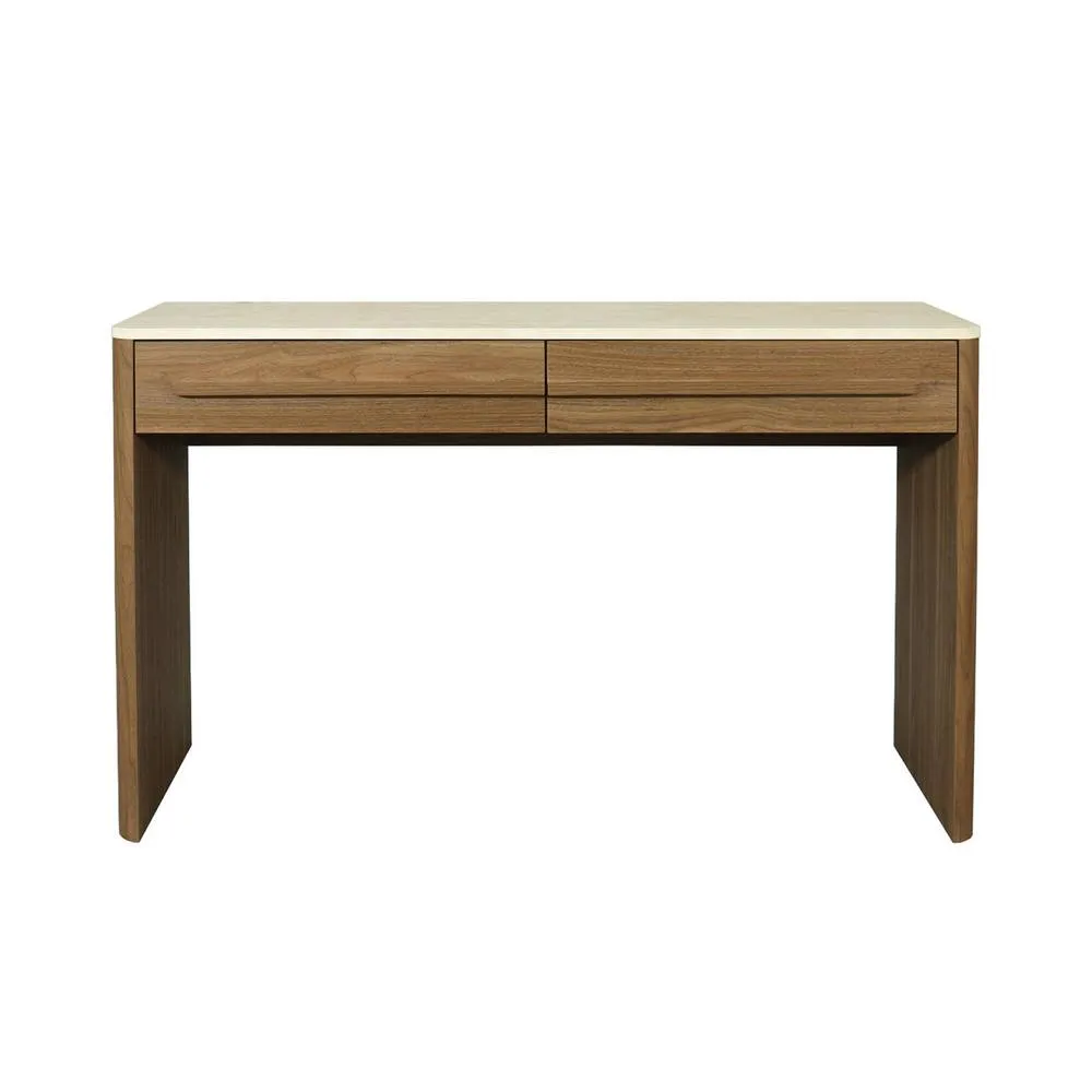 sweeek Console with wood decor & travertine effect top, 2 drawers, 120cm in Dark Brown 4