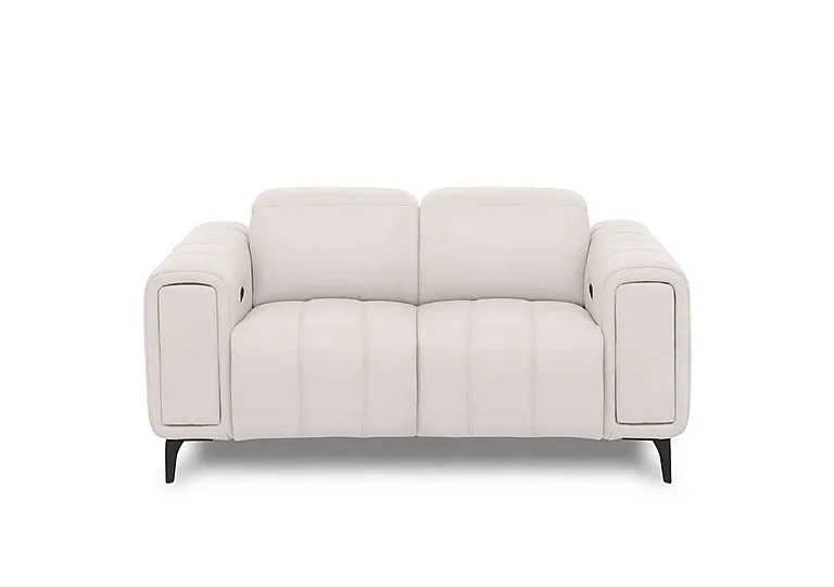 Elphaba Leather 2 Seater Power Recliner Sofa with Storage Arms - Cotton Cat - Sofas and Armchairs
