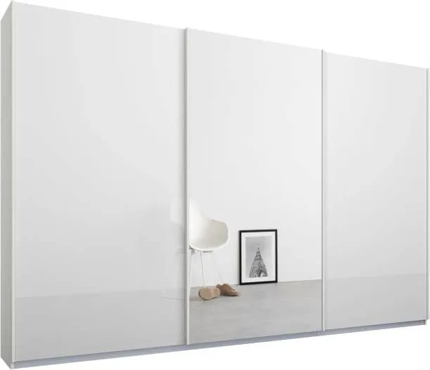 Malix 3 door 270cm Sliding Wardrobe, White Frame, White Glass and Mirror Doors