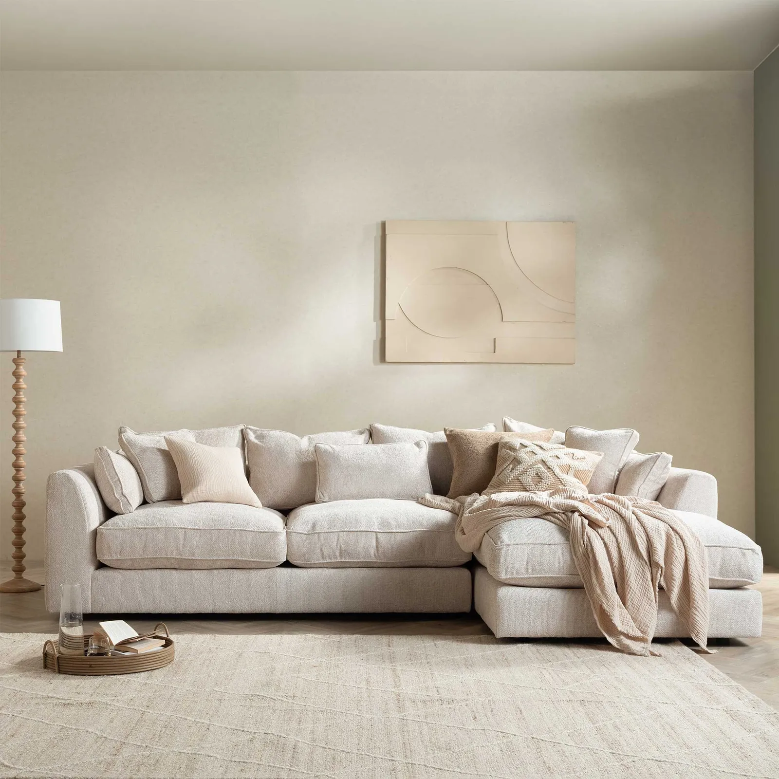 Harrington Large Chaise Corner Sofa Right, Neutral Fabric | Barker & Stonehouse 2