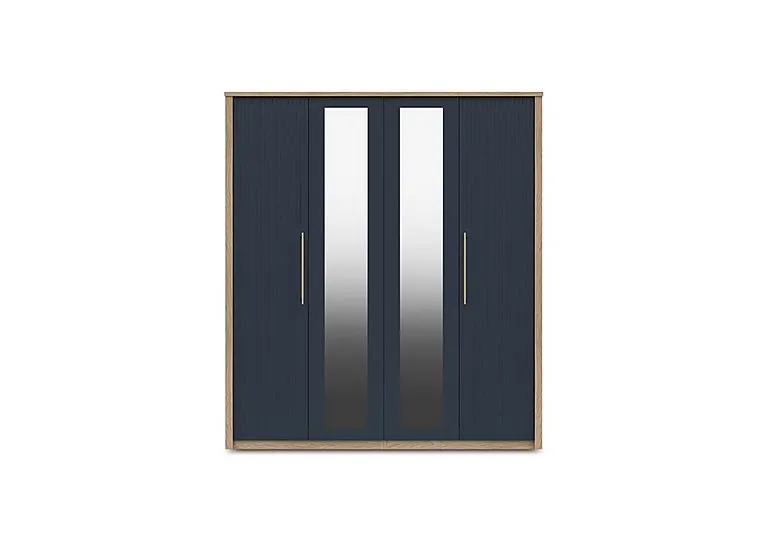 Chelsea 4 Door Wardrobe with 2 Mirror Doors and Gold Handles - Royal Blue