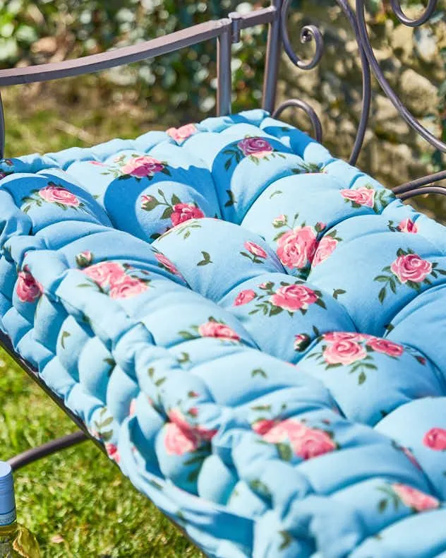 Dibor Vintage Blue Floral Summer Outdoor Garden Bench Cushion L112cm x W44cm 3