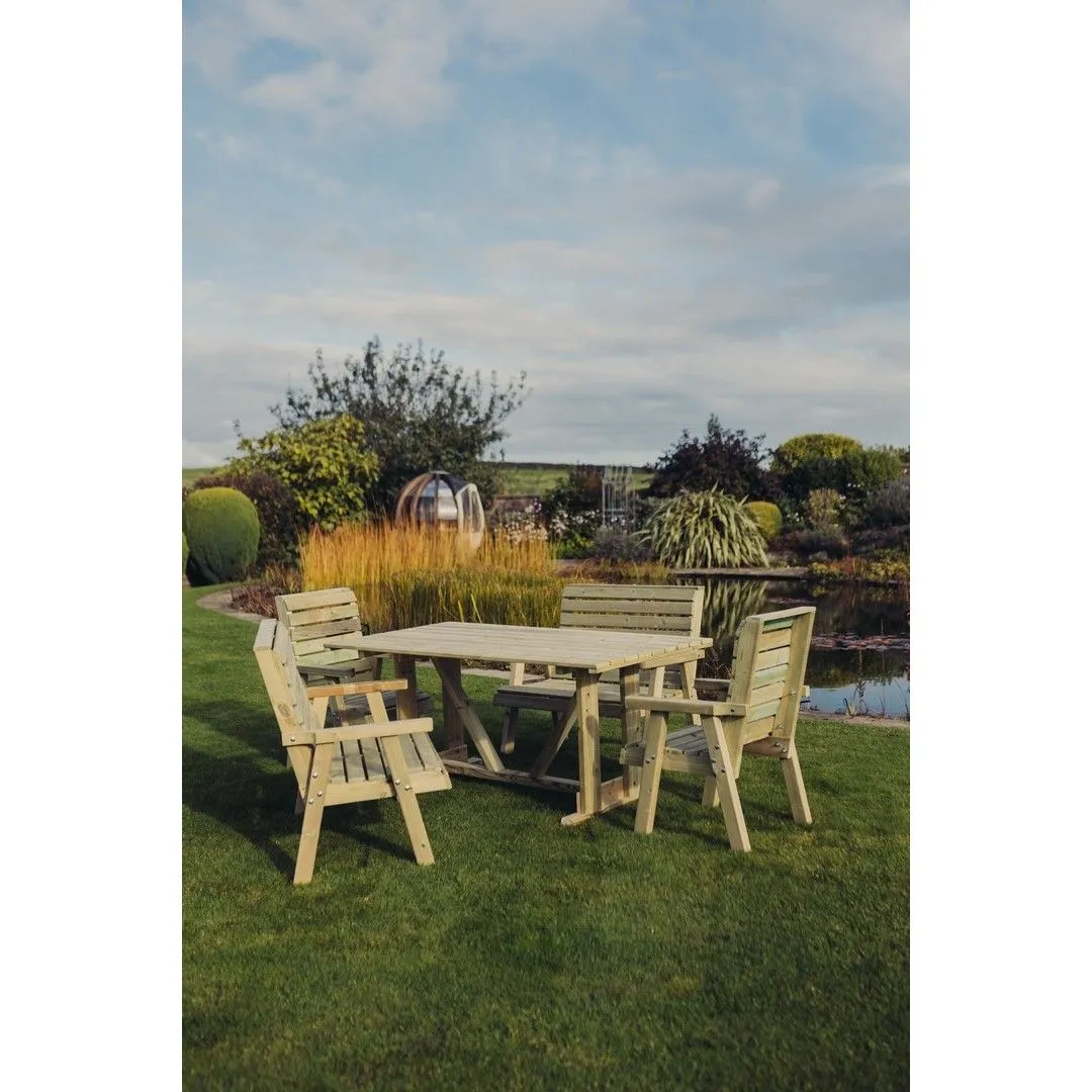 Churnet Valley Garden Furniture Ltd Clover Rectangular Table Set - 2 Chair & 2 Bench - Partially Assembled in Brown