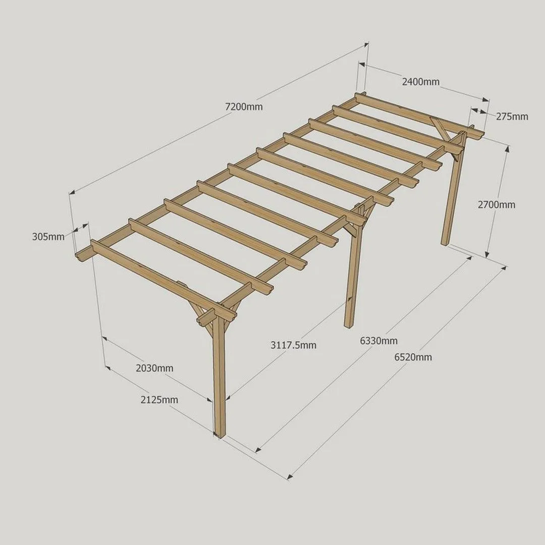 Rutland County Garden Furniture Ltd Wall Mounted Garden Pergola 3 Posts, Wood, L240 x W720 x H270cm, Brown 6