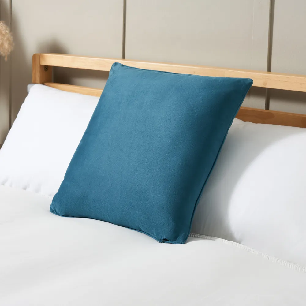 Small Velour Piped Cushion, Teal 1