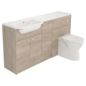 Deccado Benham Pale Oak Fitted Vanity & Toilet Pan Unit Combination with LH Basin - 1500mm
