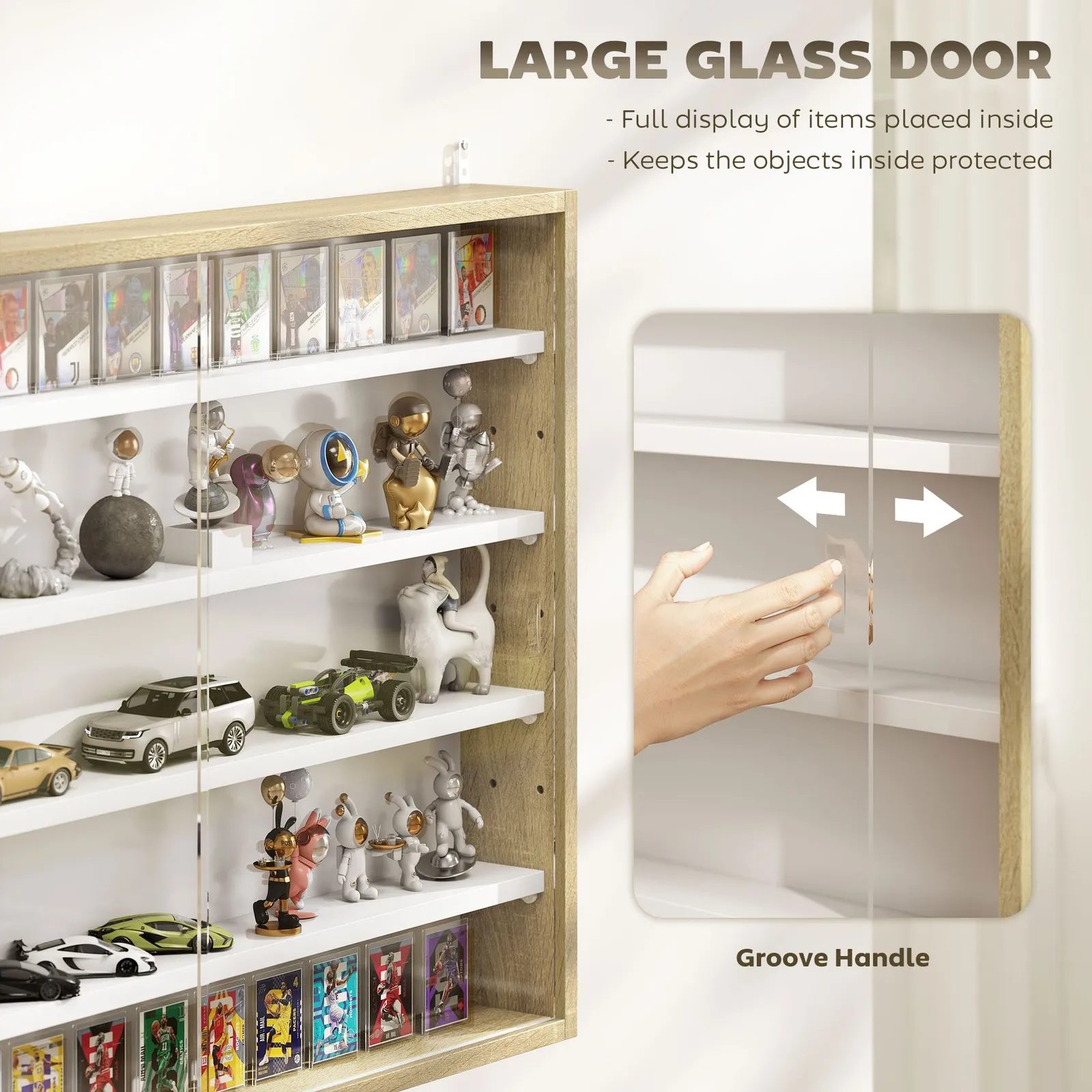 HOMCOM 5-Tier Wall Display Shelf Unit Cabinet w/ Shelves Glass Doors in Light Brown 5