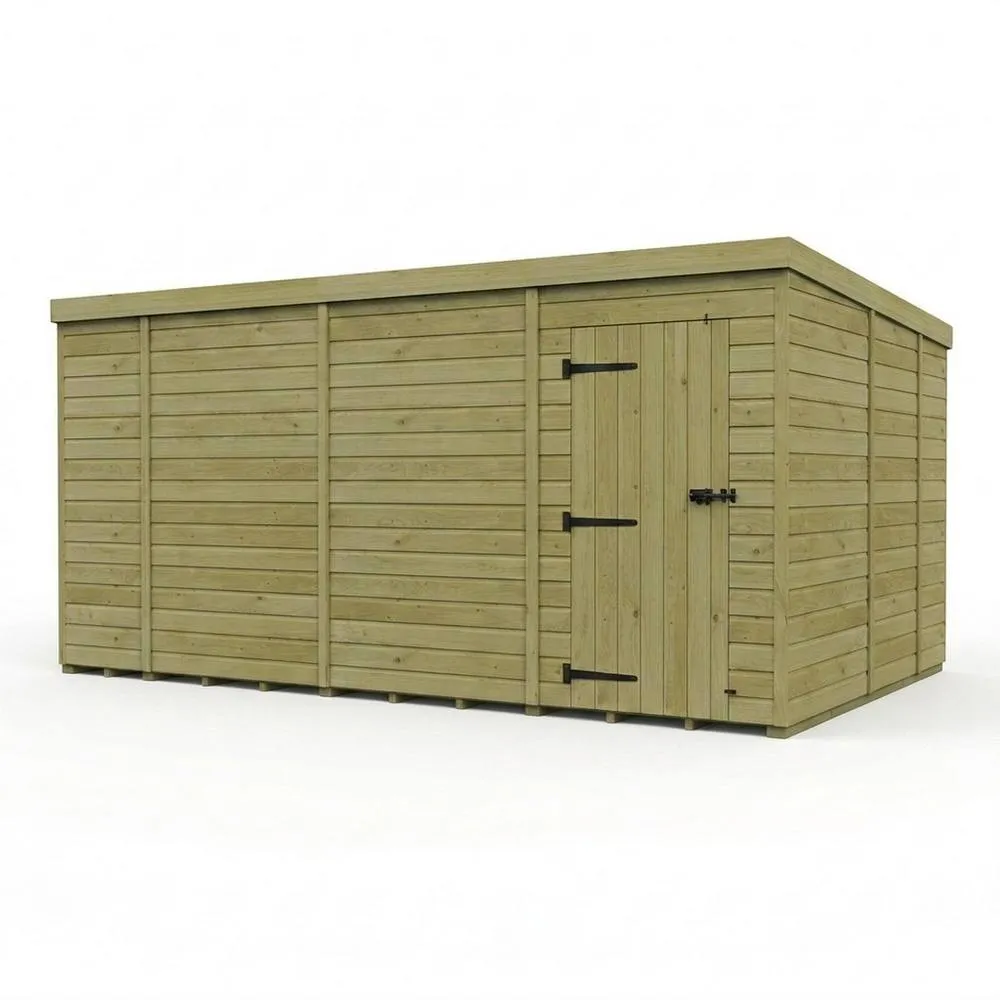 Buttercup Farm 14ft x 9ft Pent Garden Shed Single Door No Windows - Timber in Brown