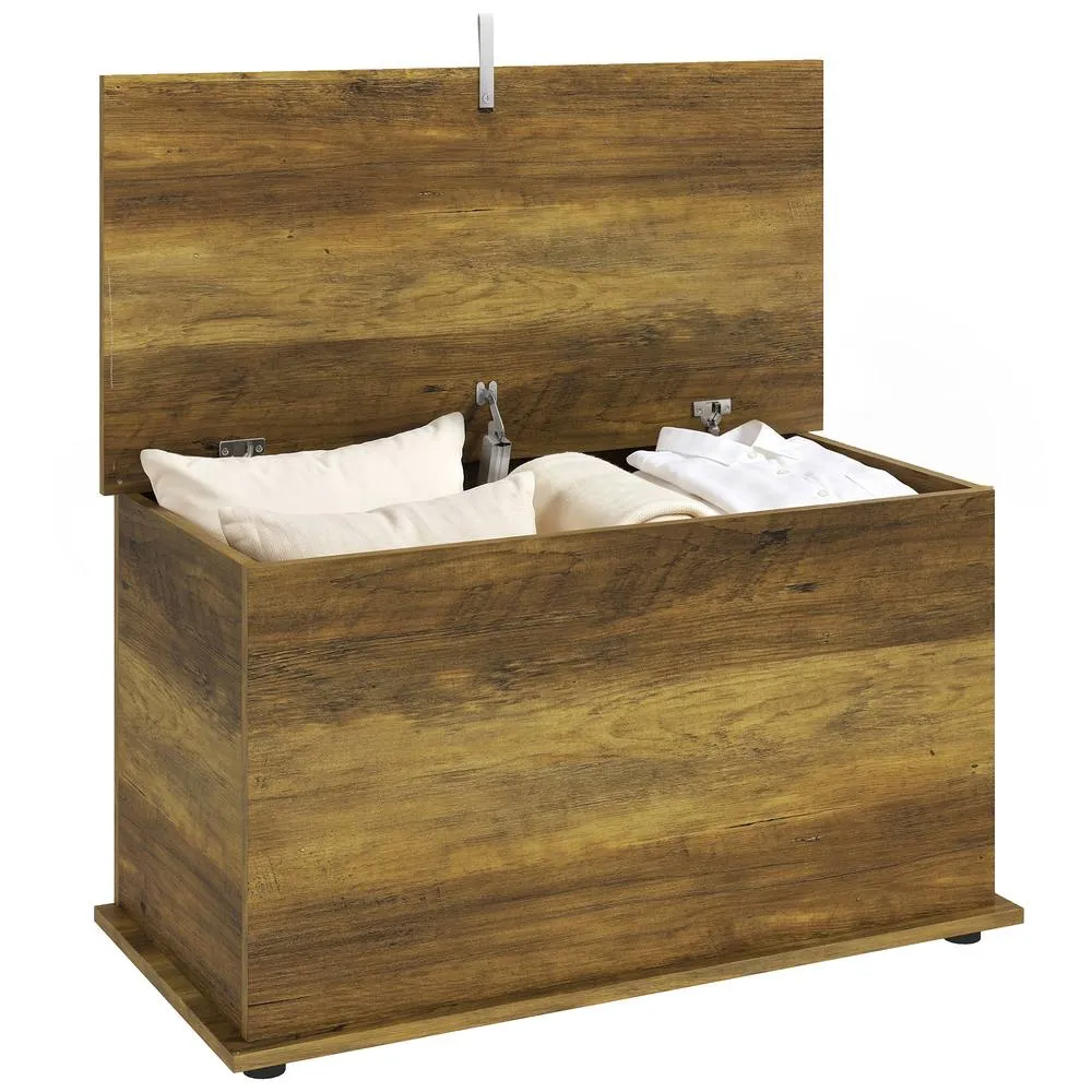 HOMCOM Storage Chest with Safety Hinged Lid, 102L Storage Box, Brown