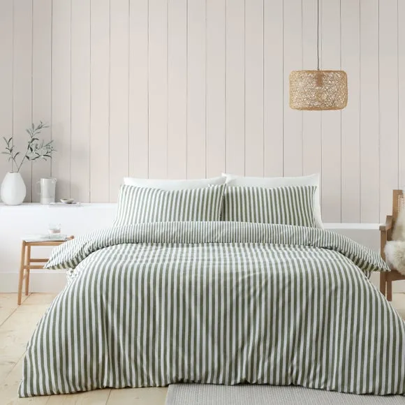 Catherine Lansfield Stripe 100% Brushed Cotton Reversible Duvet Cover & Pillowcase Set 1