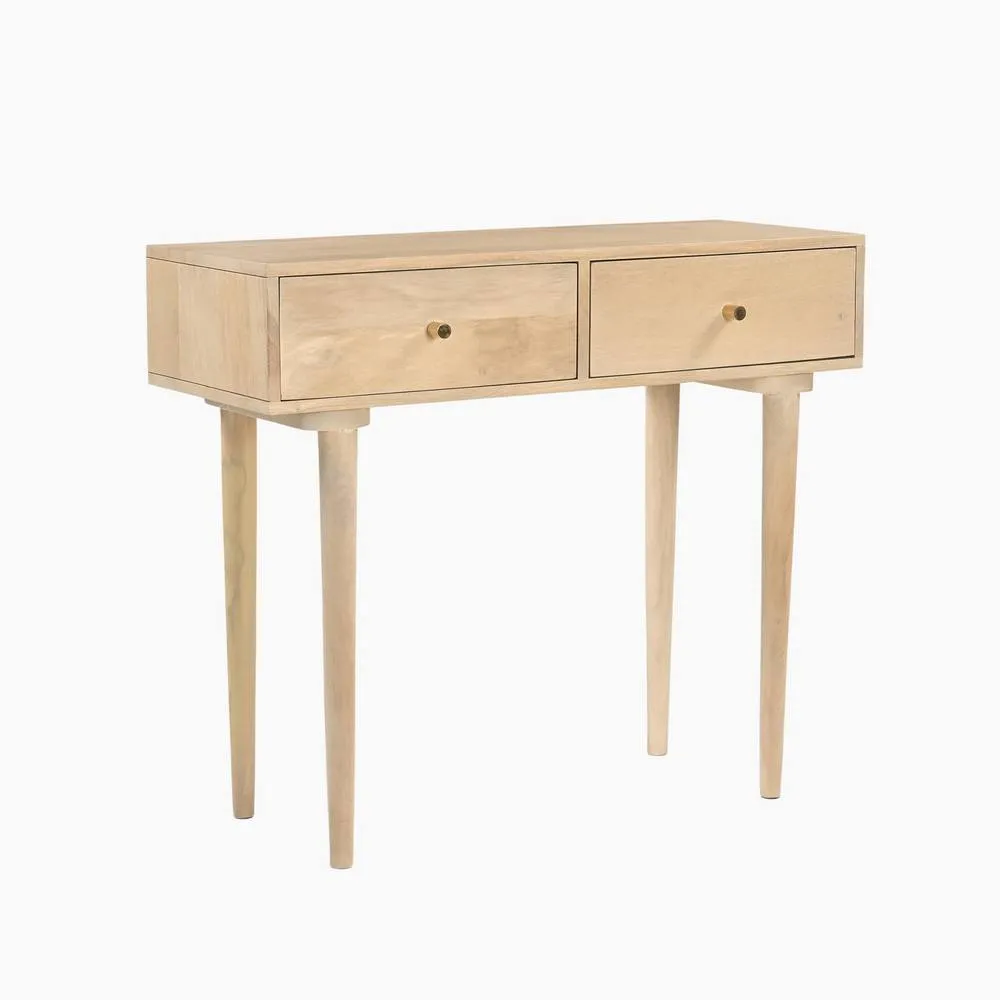 FurnitureboxUK Everest Rectangle White Oak Wood 2 Drawer Console Table in Light Brown 2